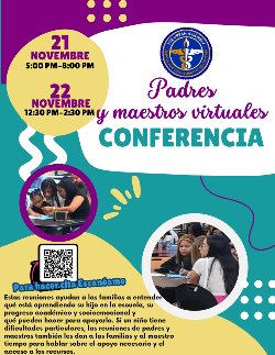 Folleto para registrarse para las conferencias de padres y maestros el 21 y 22 de noviembre